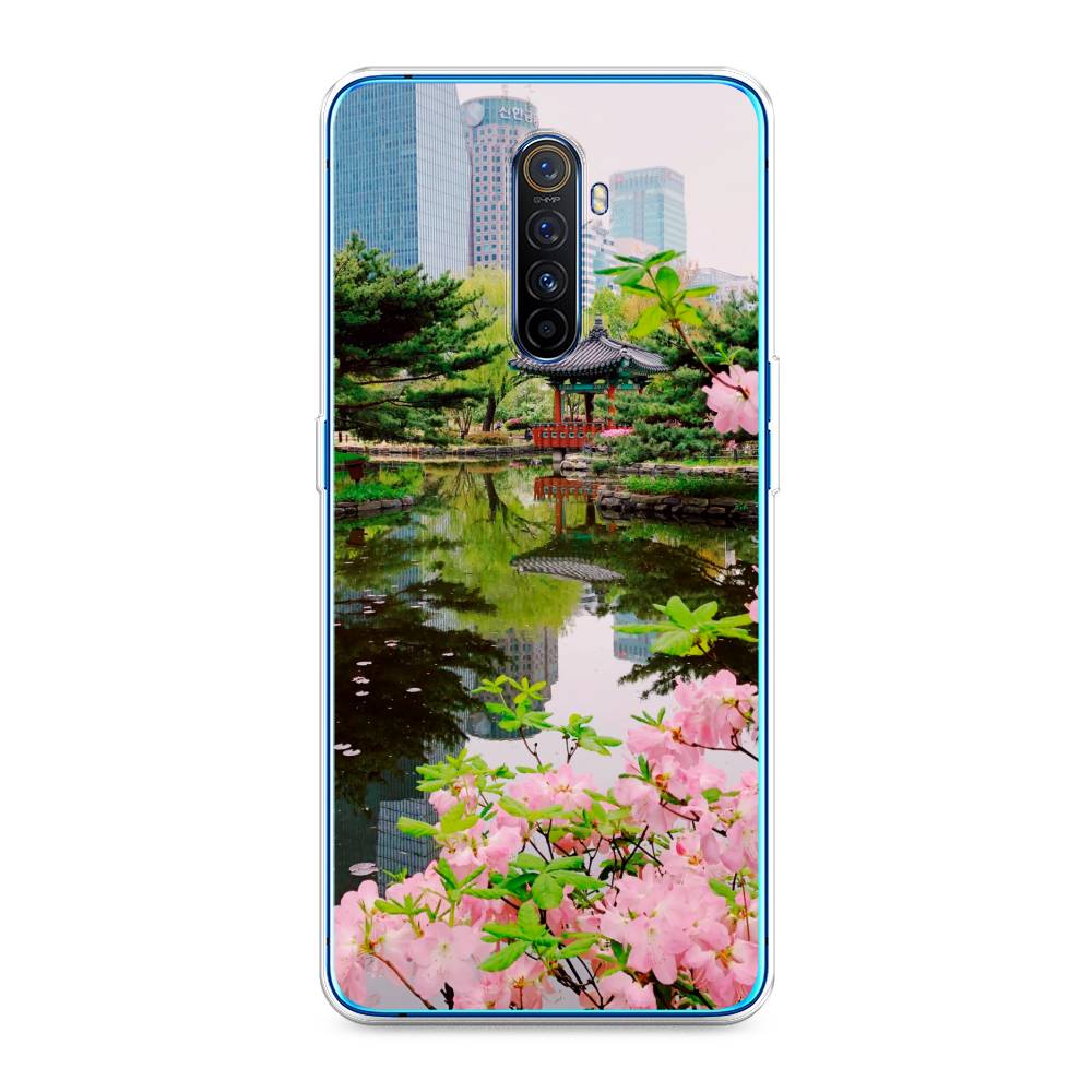 

Чехол на Realme X2 Pro "Сакура возле озера", Зеленый;розовый;голубой, 251750-2