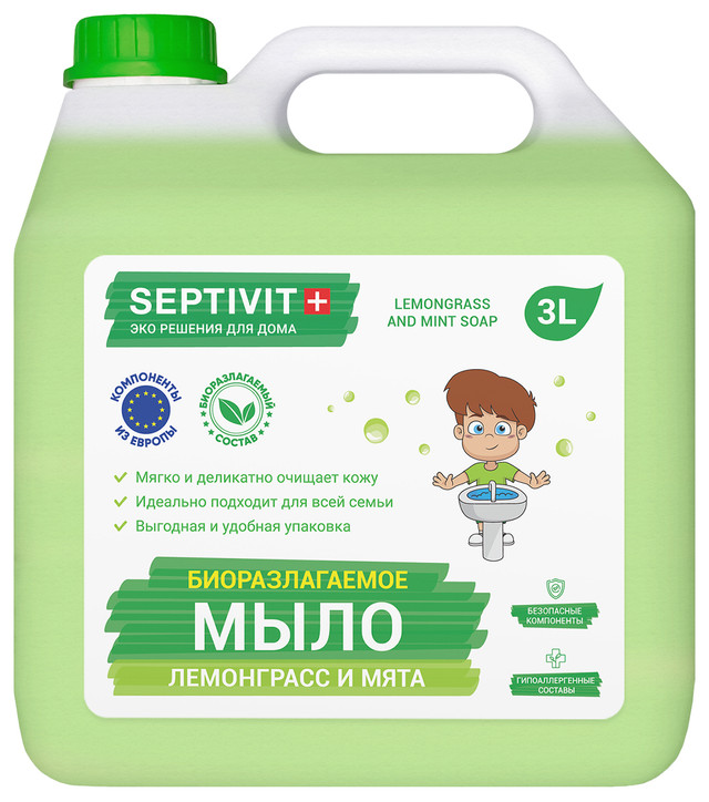 фото Жидкое мыло для рук лемонграсс и мята septivit premium 3л