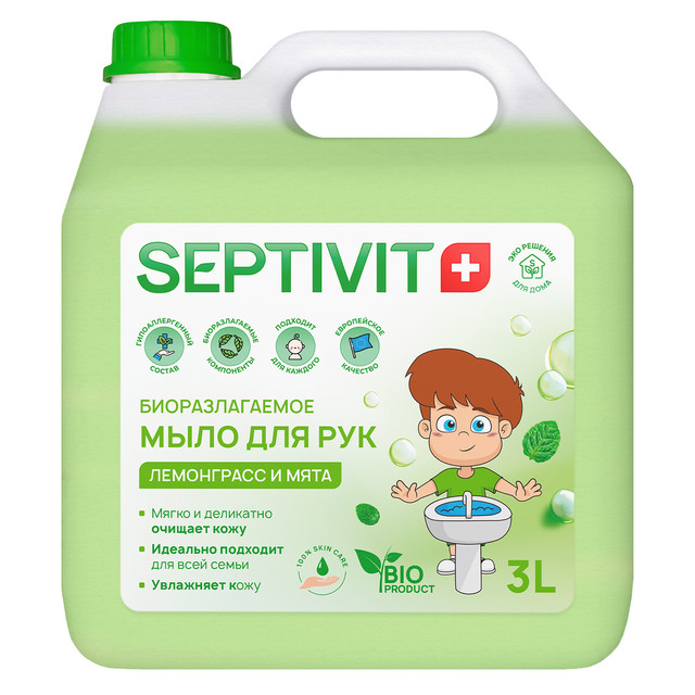 фото Жидкое мыло для рук лемонграсс и мята septivit premium 3л