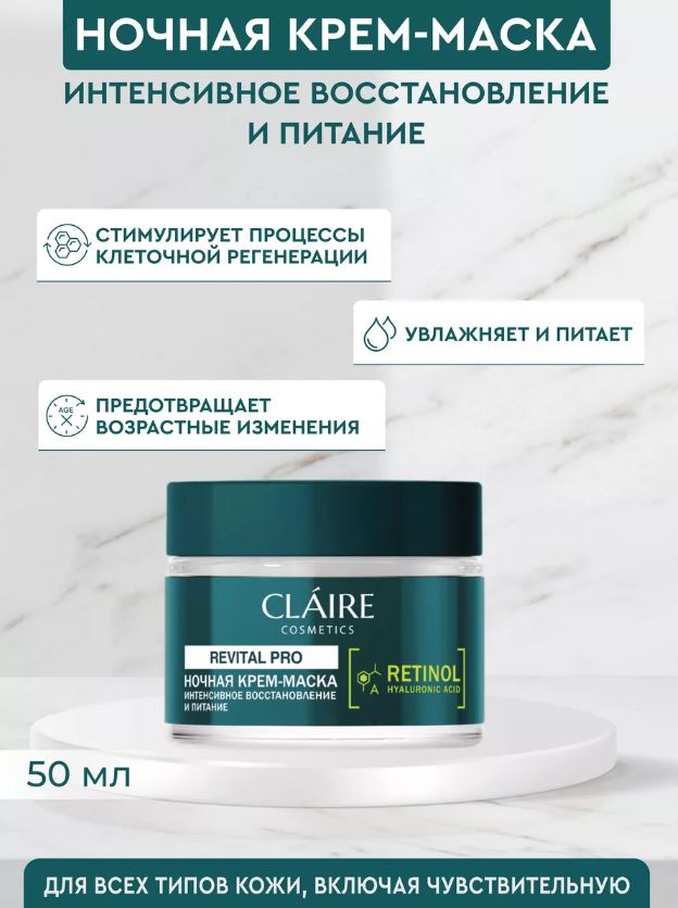 Крем-маска Claire Cosmetics ночная Revital Pro интенсивное питание и восстановление 50мл