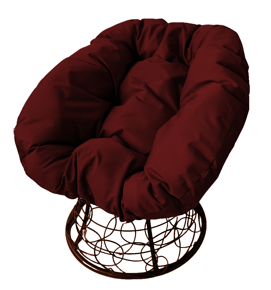 фото Кресло m-group "пончик" с ротангом коричневое, бордовая подушка