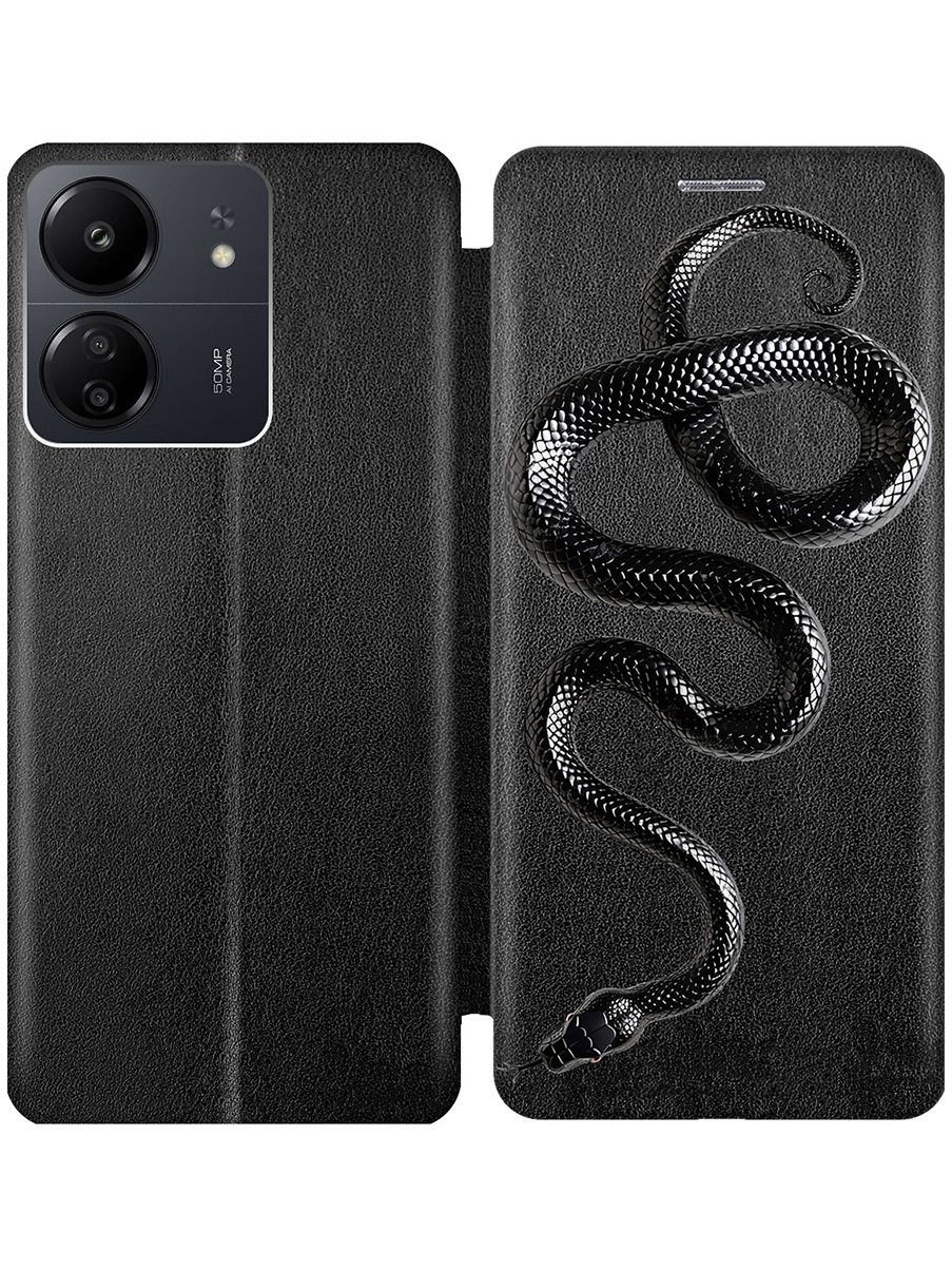 

Чехол-книжка на Xiaomi Redmi 13C / Poco C65 с принтом "Черная мамба" черный, 777767713