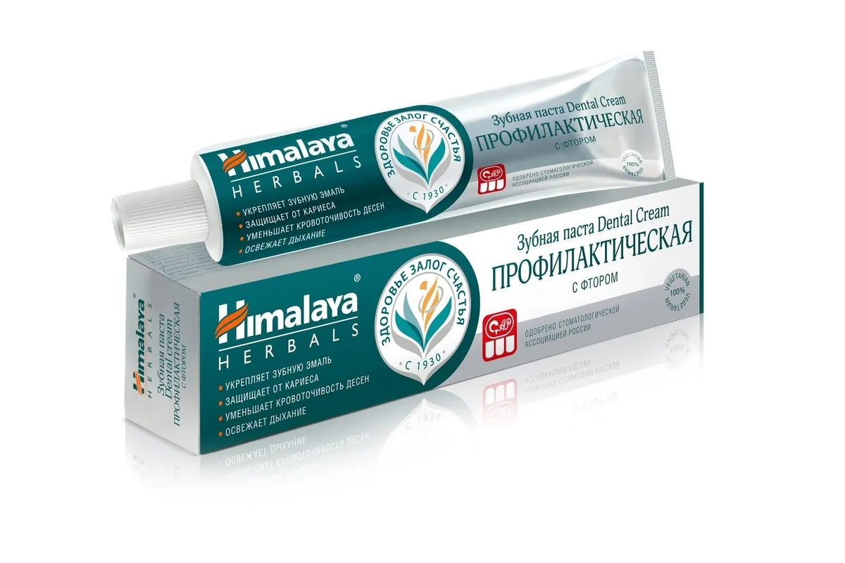 фото Зубная паста himalaya herbals dental cream профилакт. с фтором защита от кариеса, 100 мл