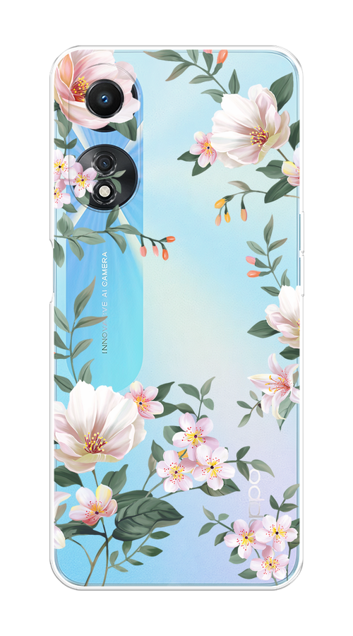 

Чехол на Oppo A58 5G "Beautiful white flowers", Бежевый;зеленый, 2512450-1