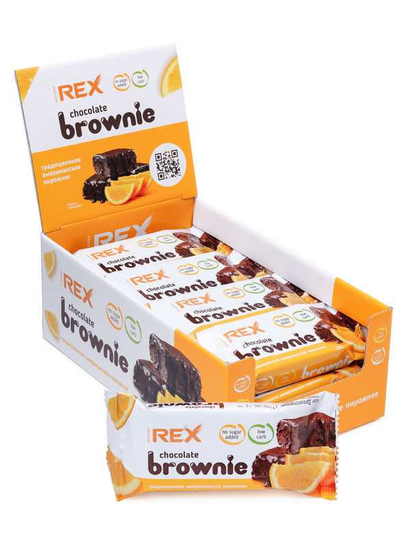 Протеиновые пирожные брауни Brownie без сахара (апельсиновый), 12шт х 50г, 170 ккал