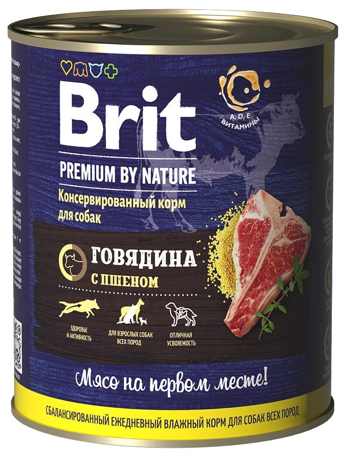 

Консервы для собак Brit Premium by Nature говядина и пшено, 850 г