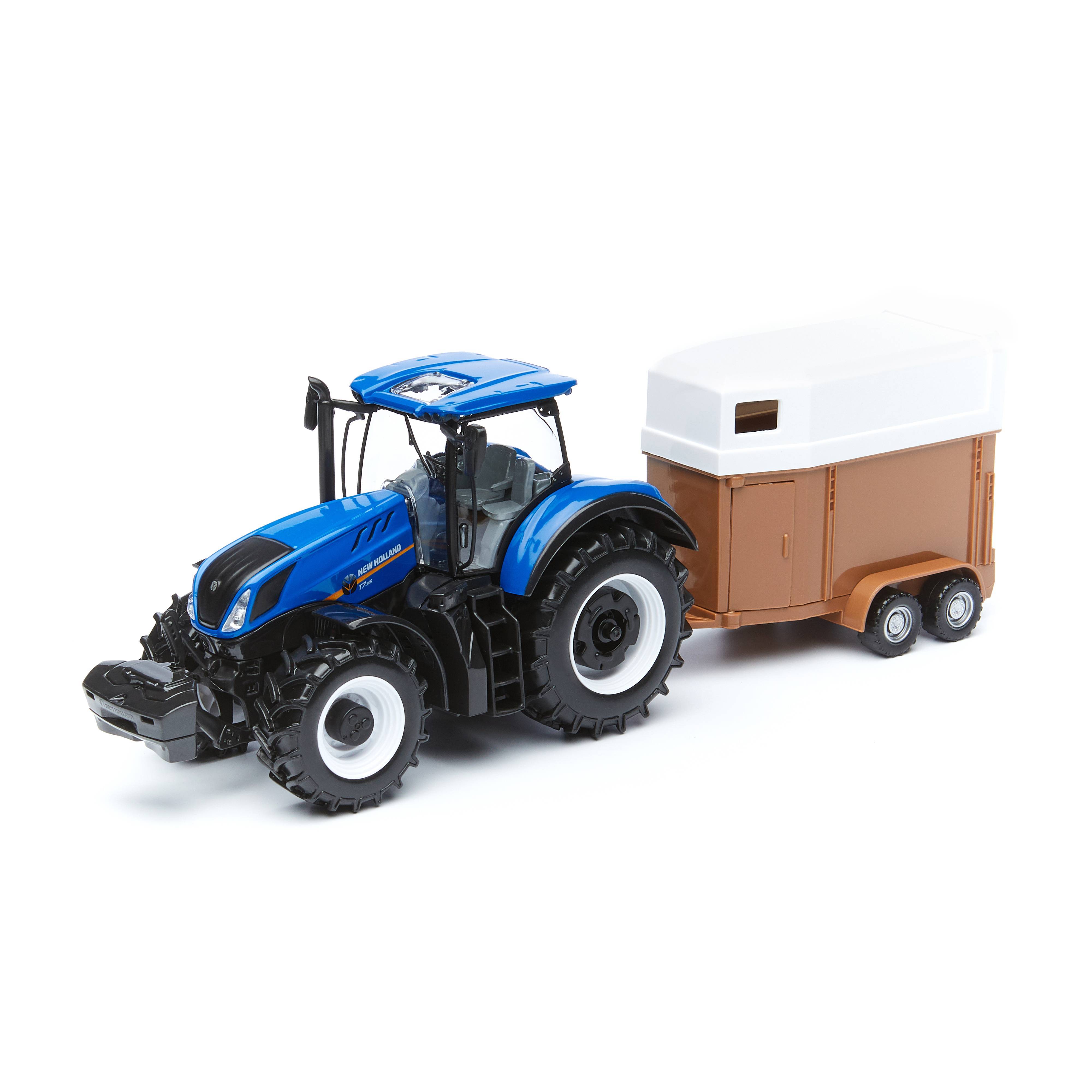 фото Коллекционный трактор bburago bb 18-44060 1:32 holland farm tractor with trailer, синий