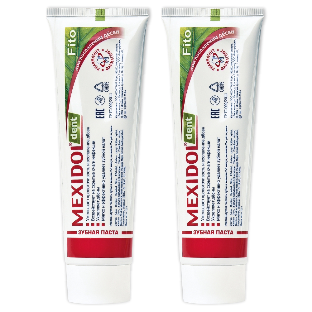 Комплект Зубная паста MEXIDOL Dent Fito 100 г х 2 шт зубная паста mexidol dent activ 65 г
