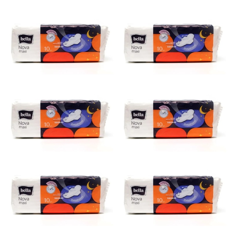 

Прокладки женские Bella Nova Maxi Soft, 10 шт х 6 упаковок, Белый