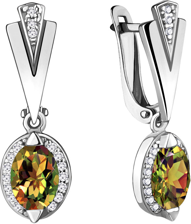 

Серьги из серебра с султанитом искусственным/фианитом Aquamarine 4387919A-S-a, 4387919A-S-a