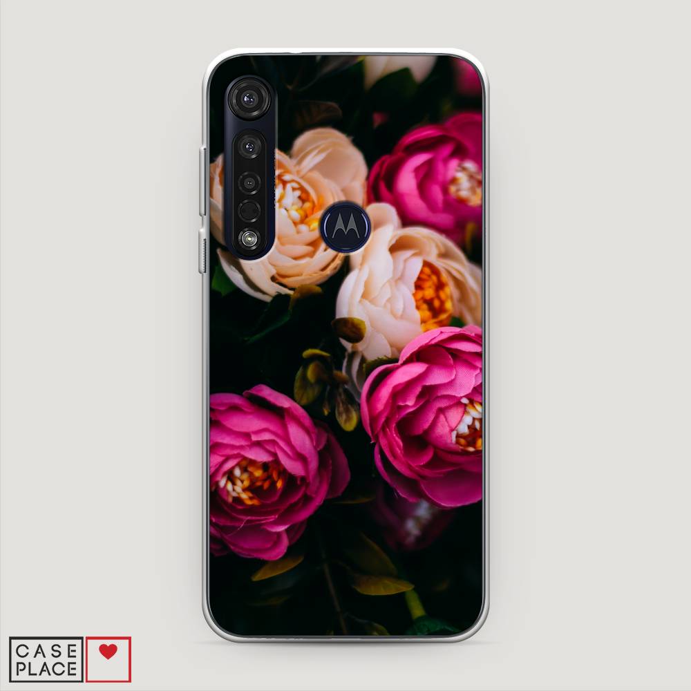 фото Силиконовый чехол "розовые пионы на черном" на motorola moto g8 plus awog