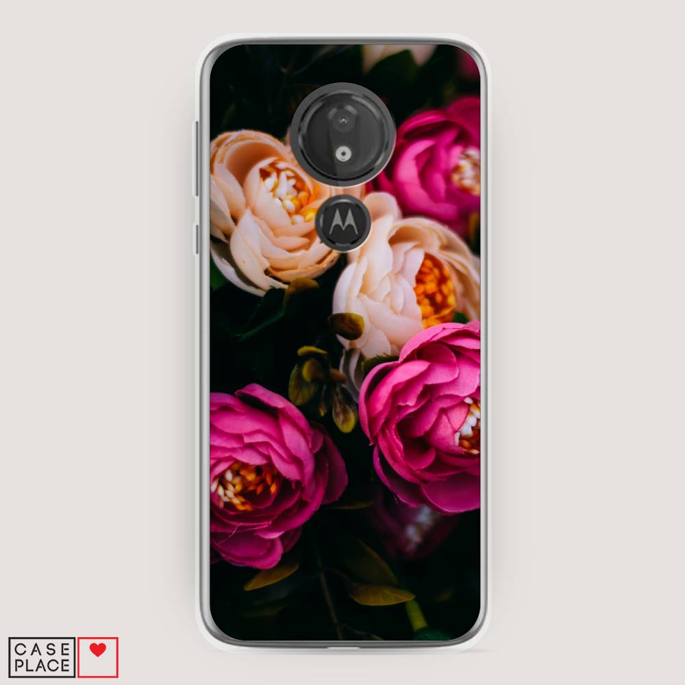 фото Силиконовый чехол "розовые пионы на черном" на motorola moto g7 power awog