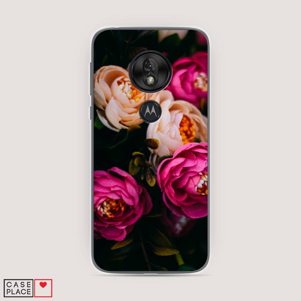 фото Силиконовый чехол "розовые пионы на черном" на motorola moto g7 play awog