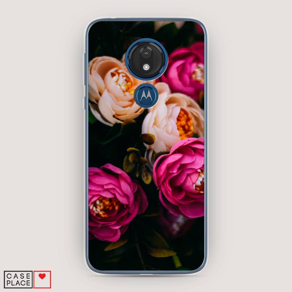 фото Силиконовый чехол "розовые пионы на черном" на motorola moto g7 awog