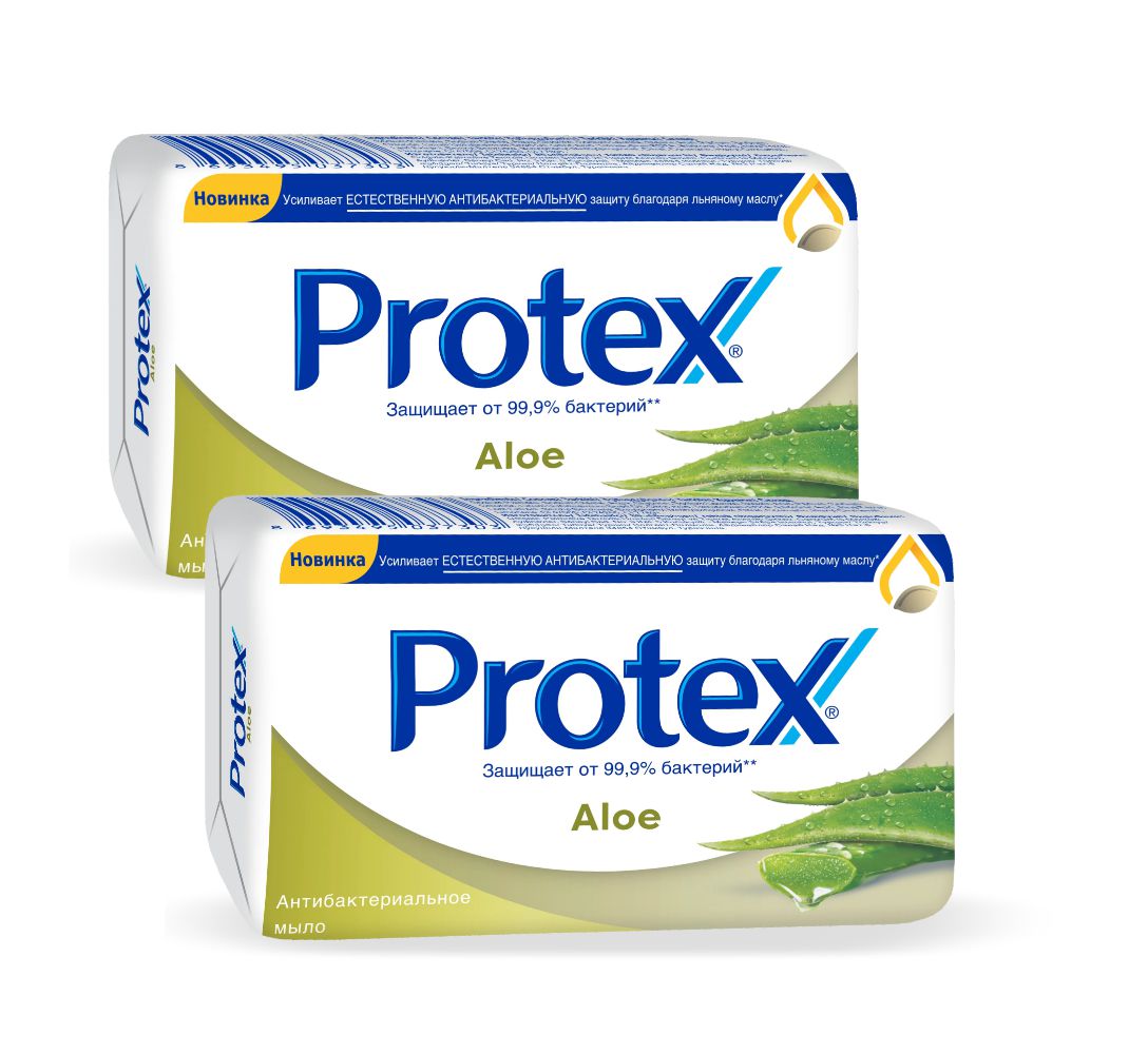 Комплект Антибактериальное туалетное мыло Protex Aloe 90 г х 2 шт жидкое мыло protex ultra антибактериальное 300мл