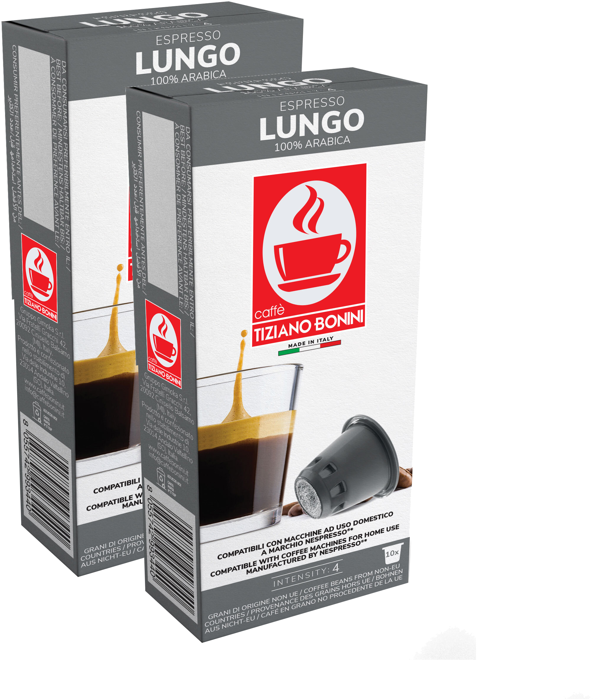 Кофе в капсулах Caffe Tiziano Bonini Lungo для Nespresso, 10 шт по 5,5 г, 2 упаковки