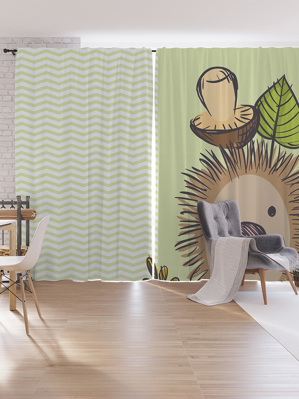 

Шторы под лён JoyArty "Осторожный ежик с грибом", серия Oxford DeLux, 340х265 см, Осторожный ежик с грибом