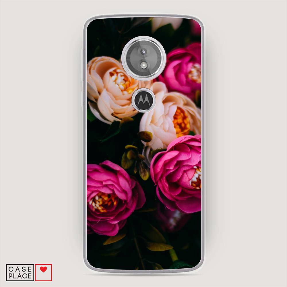 фото Силиконовый чехол "розовые пионы на черном" на motorola moto g6 play awog