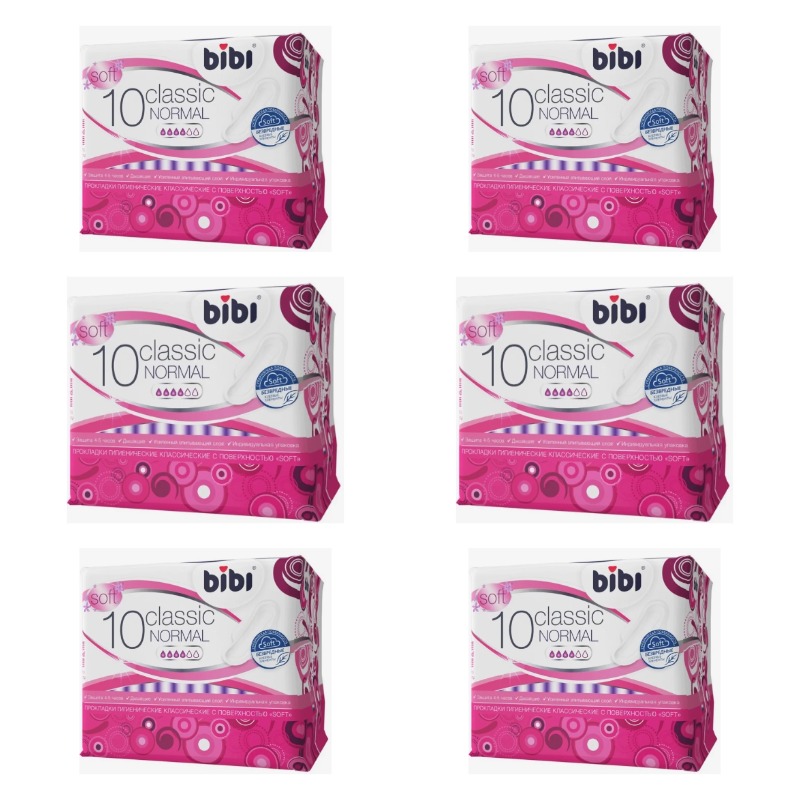 Прокладки женские Bibi Classic Normal Soft, 10 шт х 6 упаковок