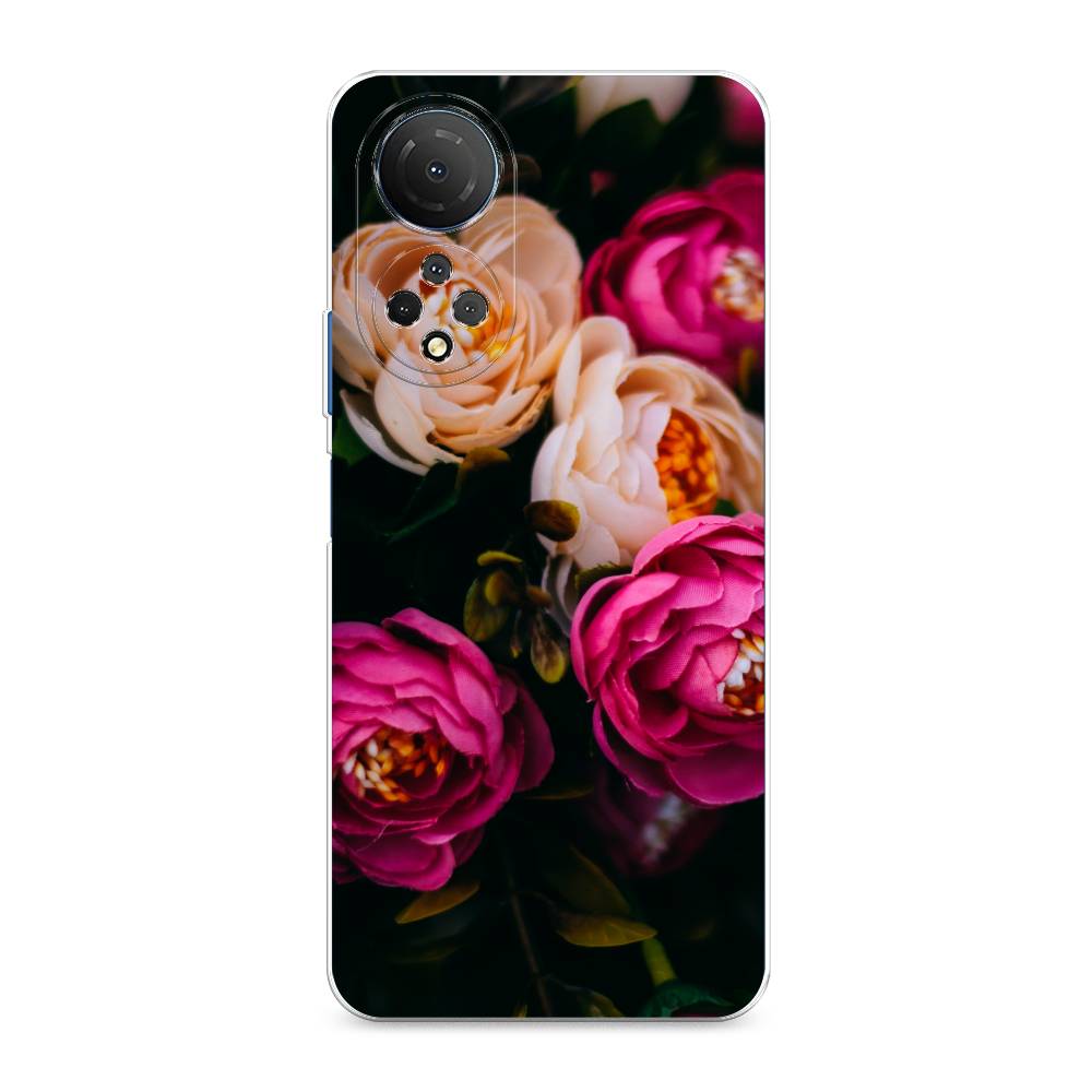 фото Силиконовый чехол "розовые пионы на черном" на honor x7 awog