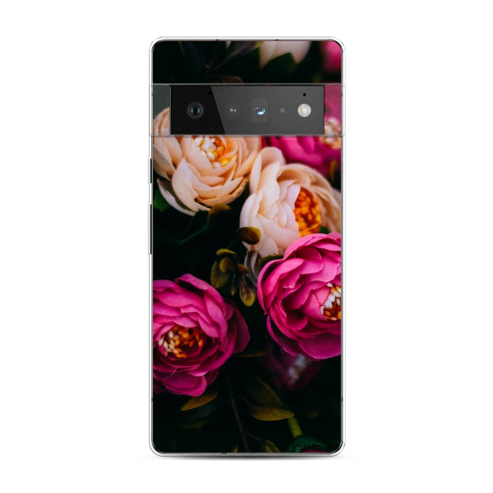 фото Силиконовый чехол "розовые пионы на черном" на google pixel 6 pro awog