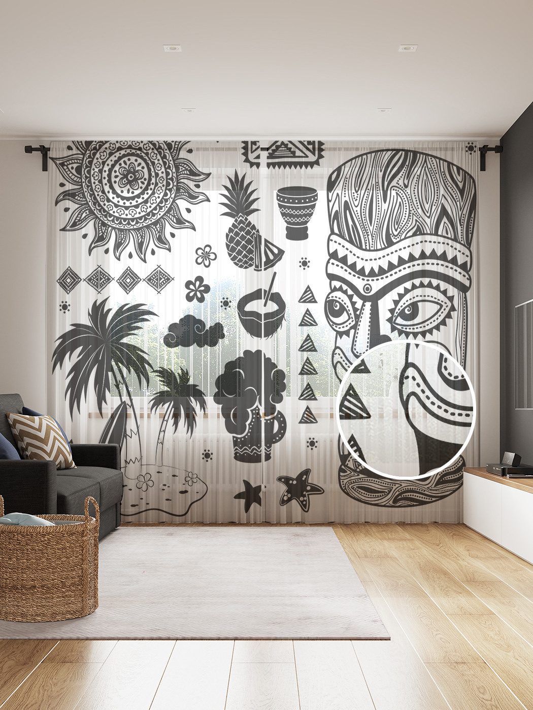 

Фототюль JoyArty "Гавайский орнамент", 145x265см, 2 полотна, лента, 50 крючков, Гавайский орнамент