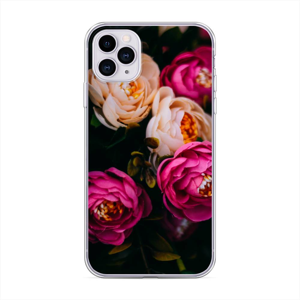 фото Силиконовый чехол "розовые пионы на черном" на apple iphone 11 pro awog