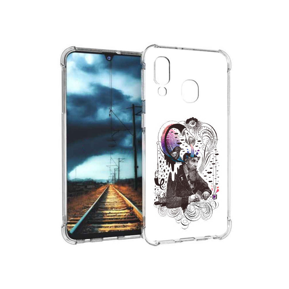 

Чехол MyPads Tocco для Samsung Galaxy A40 абстракция думающий мужчина (PT128655.504.210), Прозрачный, Tocco