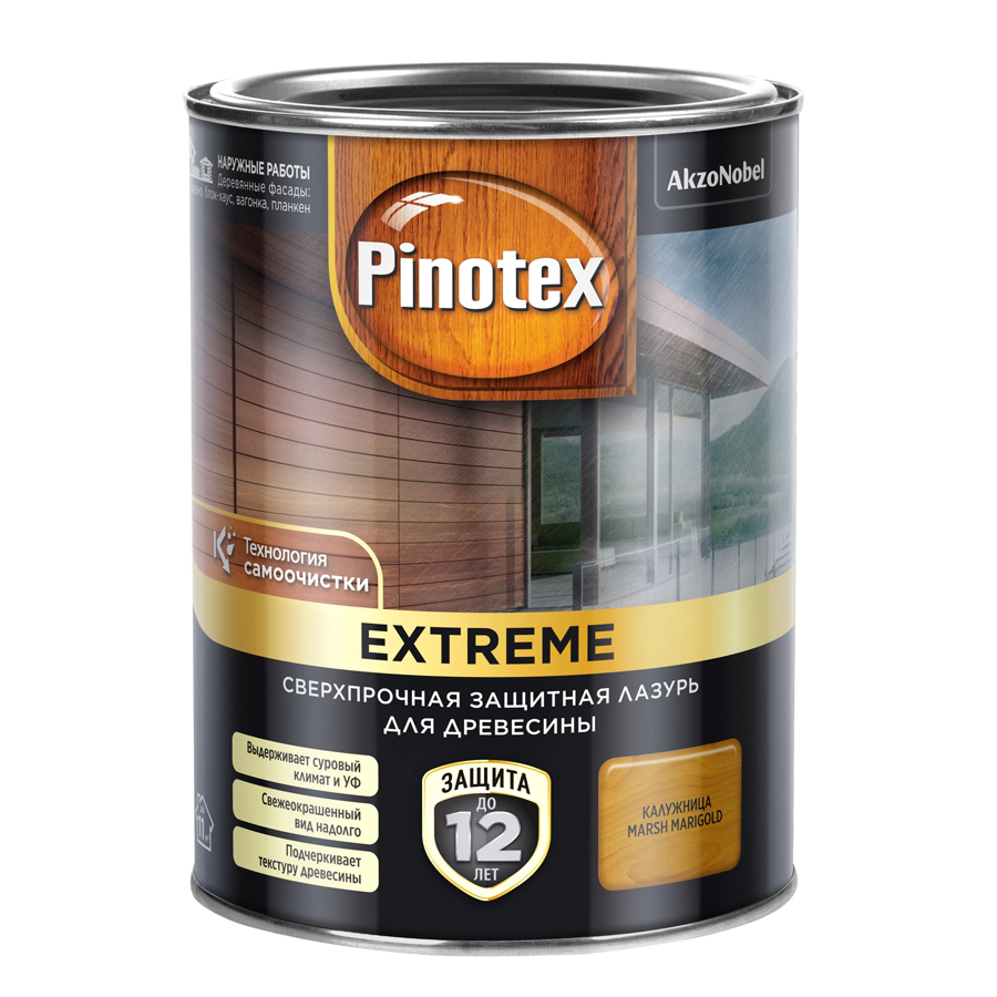 

Защитная лазурь Pinotex Extreme сверхпрочная с эффектом самоочистки калужница 0,9 л