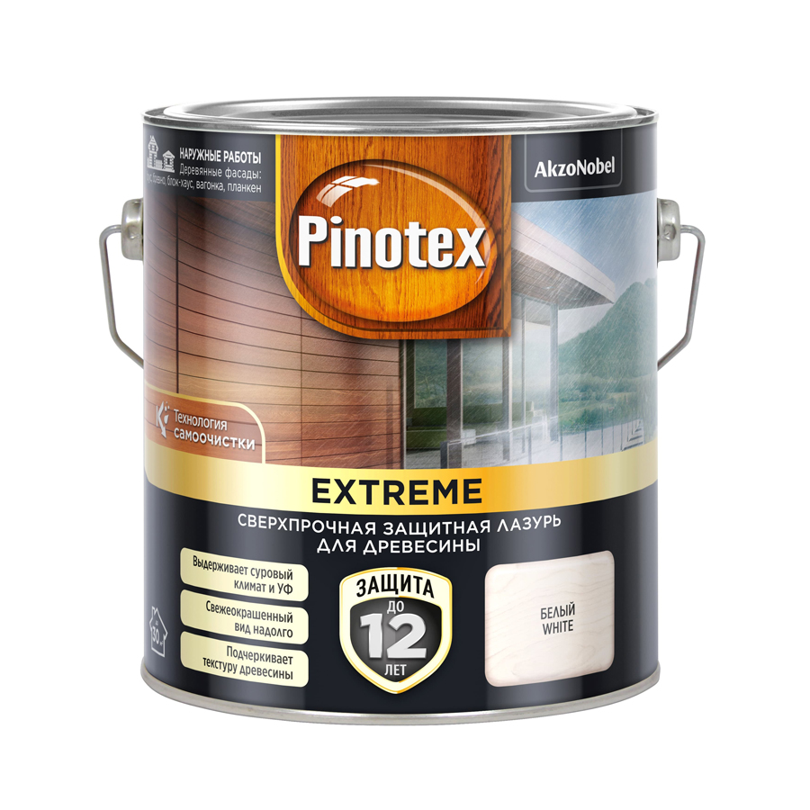 фото Защитная лазурь pinotex extreme с эффектом самоочистки белая 2,5 л