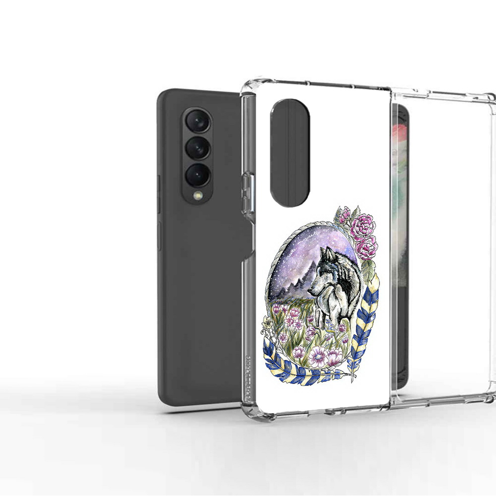 

Чехол MyPads Tocco для Samsung Galaxy Z Fold 3 нарисованный волк в цветах с перьями, Прозрачный, Tocco