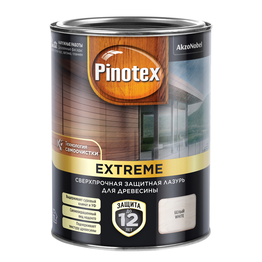 фото Защитная лазурь pinotex extreme сверхпрочная с эффектом самоочистки белая 0,9 л