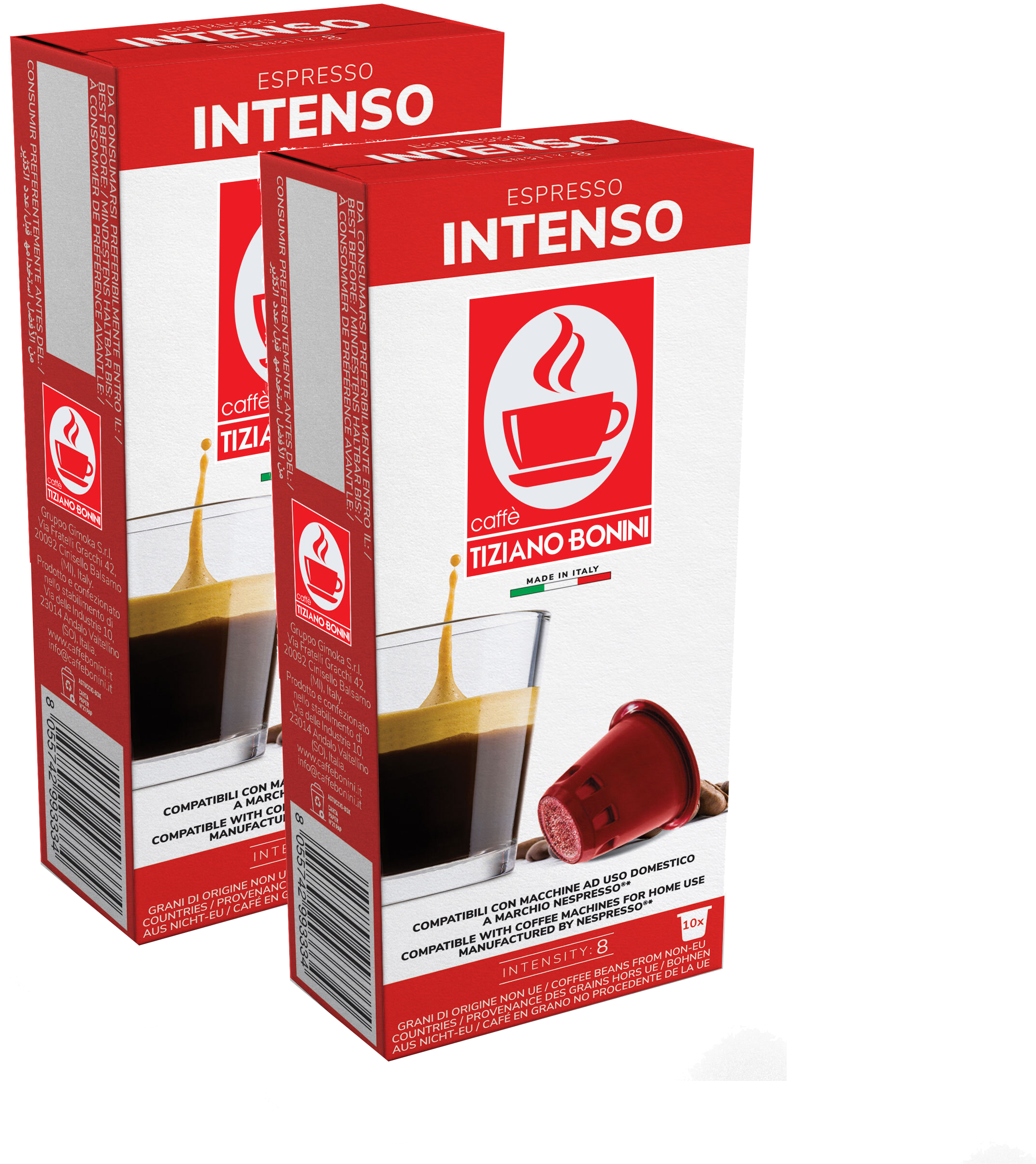 Кофе в капсулах Caffe Tiziano Bonini Intenso для Nespresso, 10 шт по 5,5 г, 2 упаковки