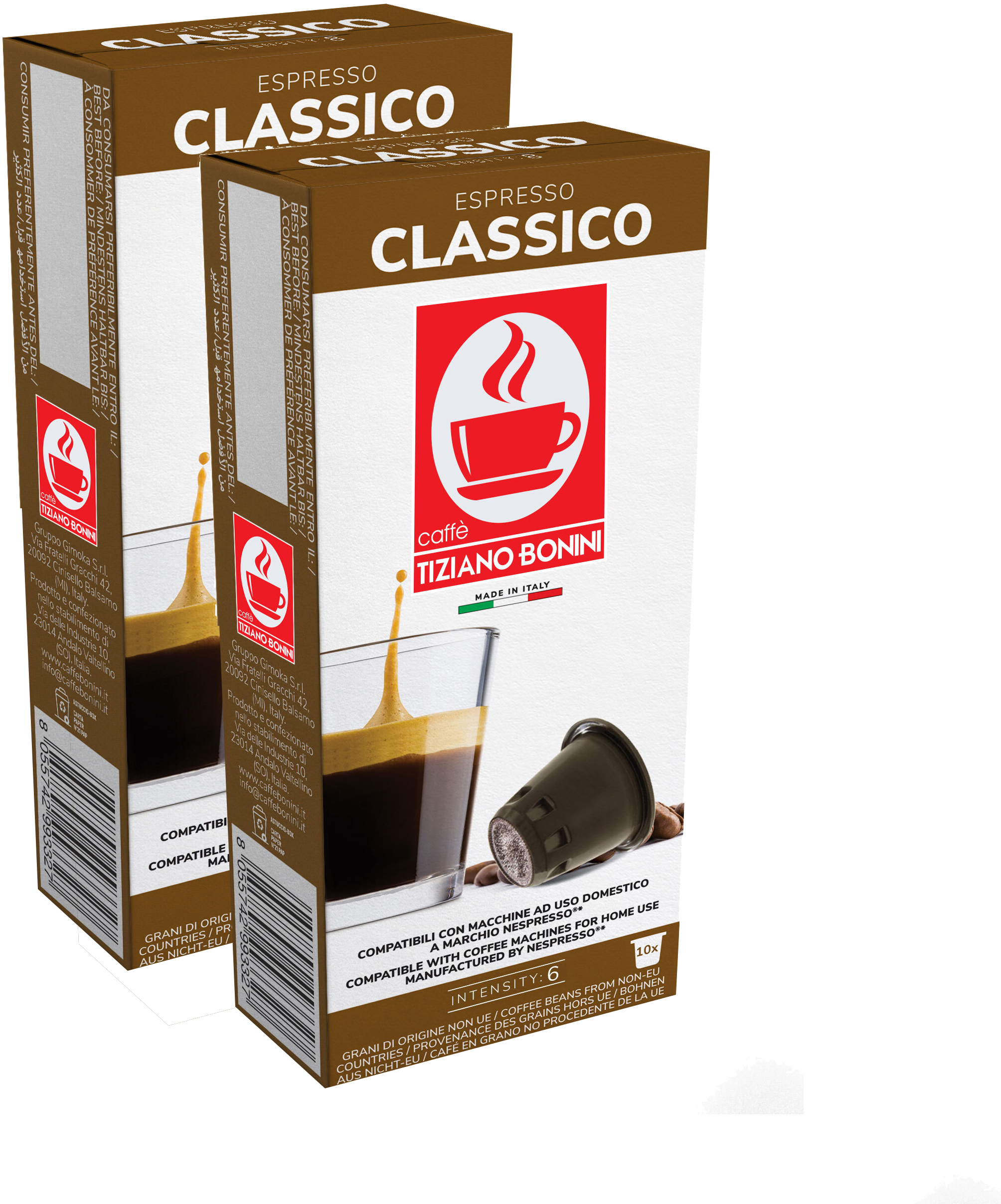 Кофе в капсулах Caffe Tiziano Bonini Classico для Nespresso, 10 шт по 5,5 г, 2 упаковки