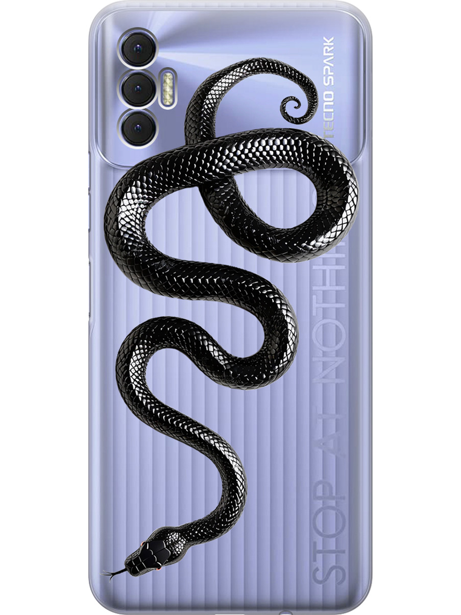 

Силиконовый чехол на Tecno Spark 8P с принтом "Черная мамба", Прозрачный;черный, 741736213