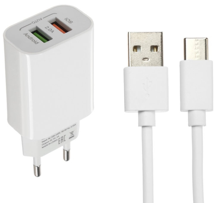 Сетевое зарядное устройство LuazON LCC-96 2 USB, 2 A, кабель Lightning, белый