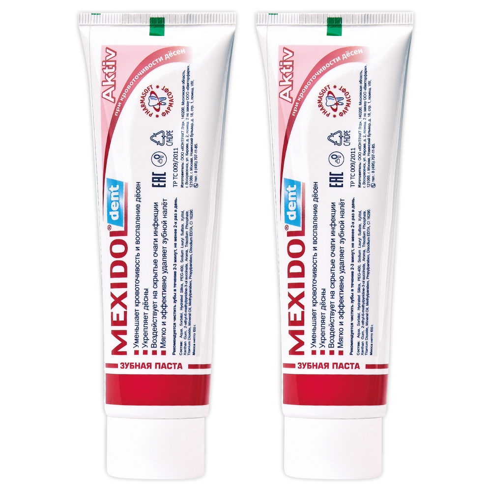 Комплект Зубная паста Mexidol Dent Aktiv 100 г х 2 шт mexidol dent ополаскиватель для полости рта 300 мл