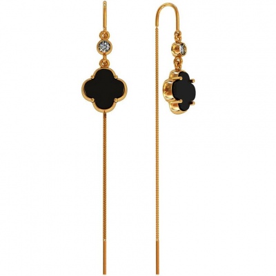 

Серьги продевки из серебра ПРИВОЛЖСКИЙ ЮВЕЛИР 392862-FA11ON, фианит/оникс, 392862-FA11ON