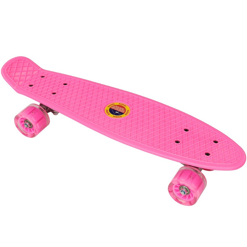 фото Скейтборд пластиковый 56x15cm со свет. колесами розовый sk505 спортекс e33097