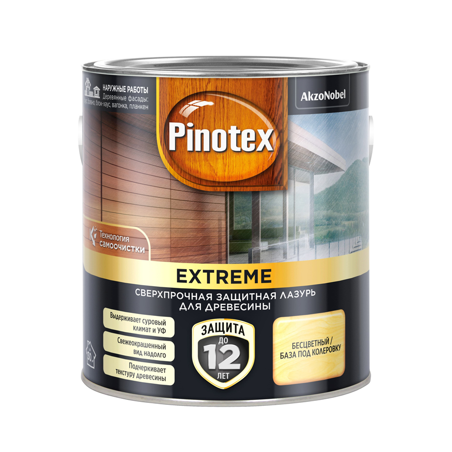 

Защитная лазурь Pinotex Extreme сверхпрочная с эффектом самоочистки бесцветная 2,5 л