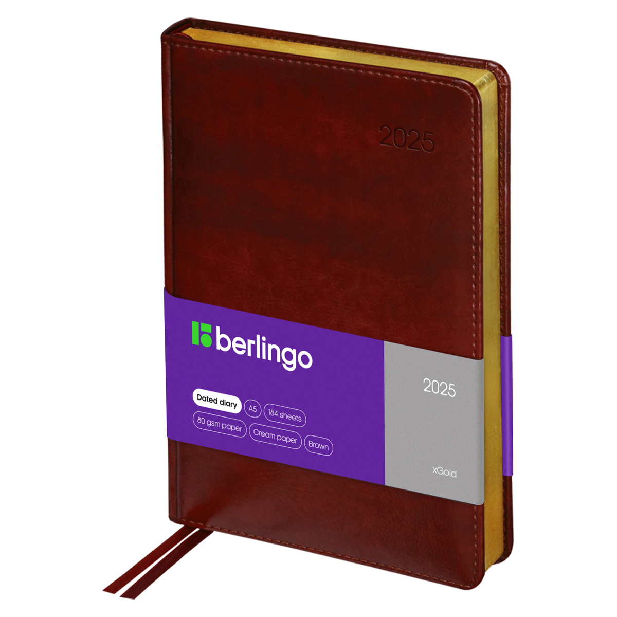 

Ежедневник BERLINGO xGold 2025г, золотой срез, коричневый, A5, 184л, xGold