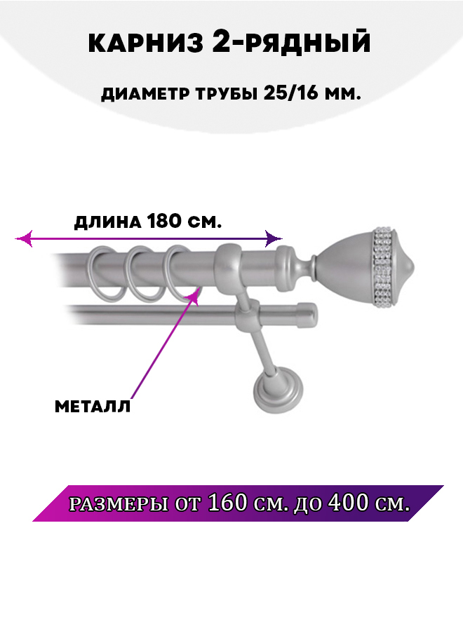 

Карниз металлический Lux Decor Рим 2-рядный гладкий D-2516 мм 18 м, Серый, Рим