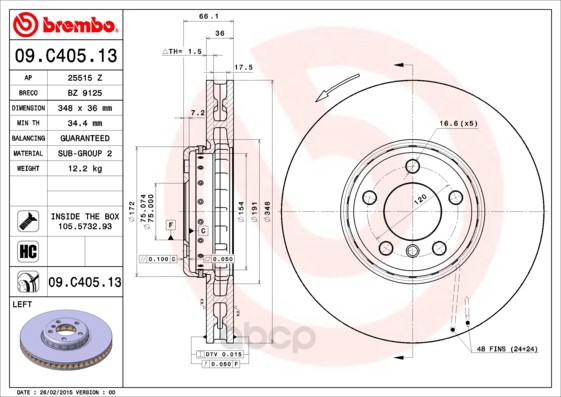 

Тормозной диск brembo передний для BMW 5 F10, 5 F11, 7 F01, 7 F02, 7 F03, F04 09C40513