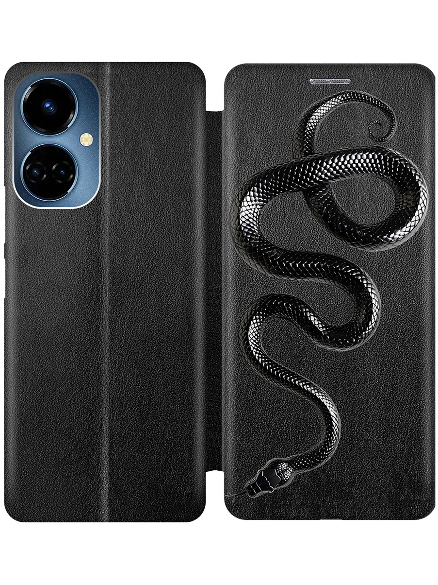 

Чехол-книжка на Tecno Camon 19 / 19 Pro с принтом "Черная мамба" черный, 778675813