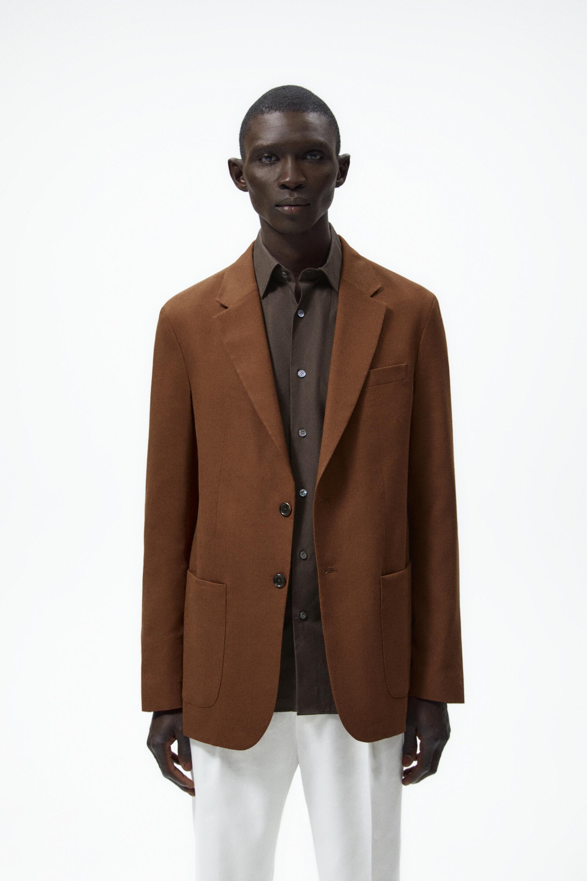Пиджак мужской ZARA 00706356 коричневый XL (доставка из-за рубежа)