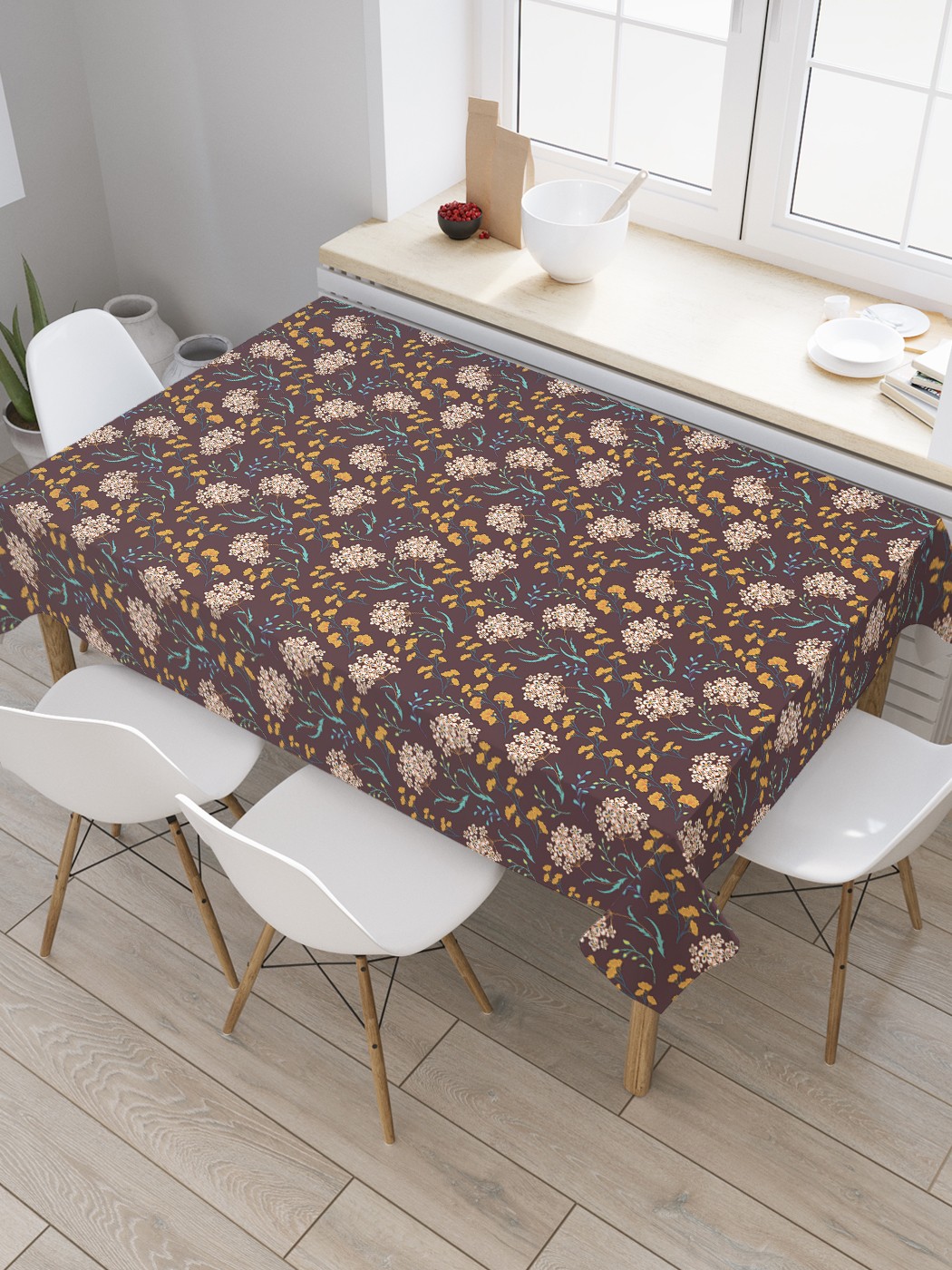 

Скатерть прямоугольная JoyArty "Луговые цветы" из сатена, 120x145 см, Коричневый, Луговые цветы