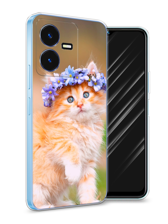 

Чехол Awog на Vivo Y22 / Виво Y22 "Рыжий кот в венке", Коричневый;синий, 267550-1