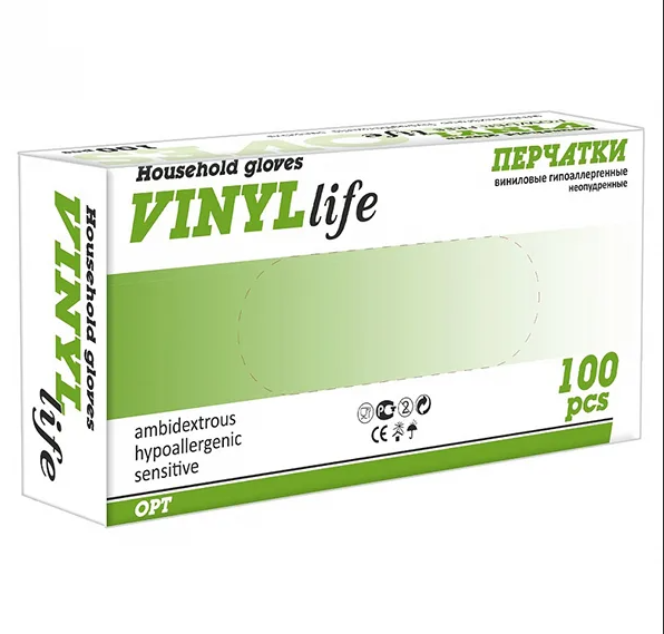 фото Перчатки виниловые гипоалергенные неопудренные householde gloves vinyl life р.s 100 шт. household gloves