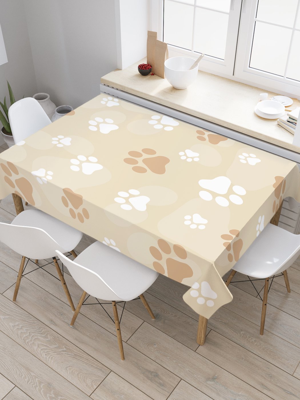 

Скатерть прямоугольная JoyArty "Собачьи следы" из сатена, 120x145 см, Бежевый, Собачьи следы