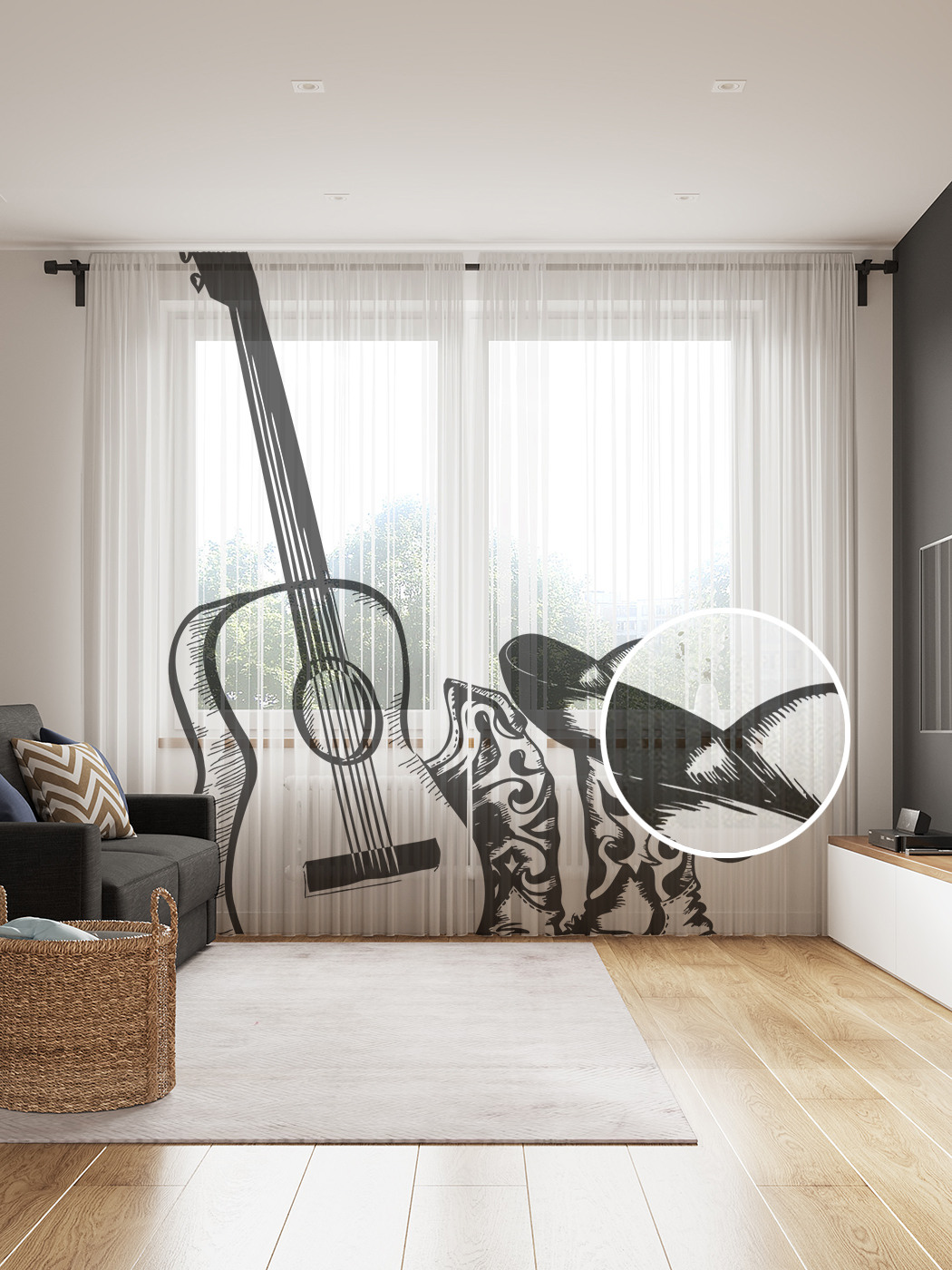 

Фототюль JoyArty "Ковбойская гитара", 145x265см (2 полотна со шторной лентой + 50 крючков), Ковбойская гитара